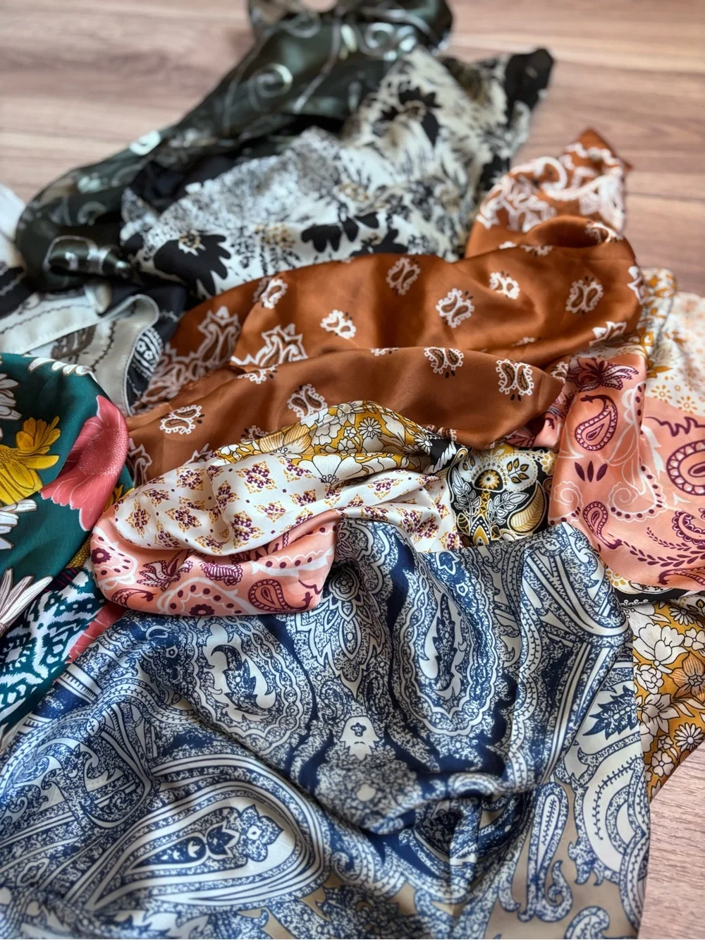 Assorted Satin Scarf Bundle in Floral & Paisley Prints